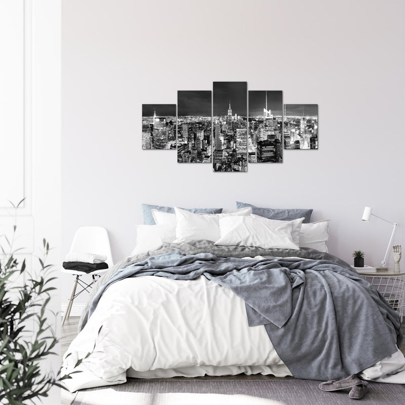 Runa Art Bild Wohnzimmer Büro New York Skyline 5 Teilig Amerika NY Schwarz Weiss Wandbilder auf Vlies Leinwand 036253c