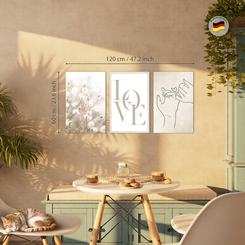 Novart Bilder Set Blumen Pflanzen - KEIN EXTRA RAHMEN BENÖTIGT - Wandbilder für Wohnzimmer Schlafzimmer Büro - 3 Teilig Deko Blumen - N023336a