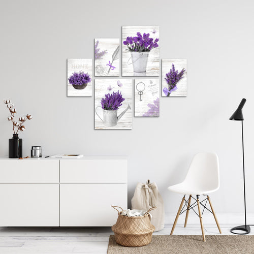 Novart Wandbilder Set Home Provence Lavendel Viollet - KEIN EXTRA RAHMEN BENÖTIGT -  Modern Deko  - Wohnzimmer Schlafzimmer N002963a