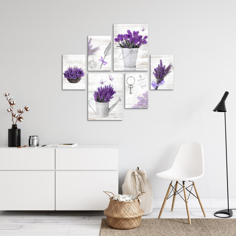 Novart Wandbilder Set Home Provence Lavendel Viollet - KEIN EXTRA RAHMEN BENÖTIGT -  Modern Deko  - Wohnzimmer Schlafzimmer N002963a