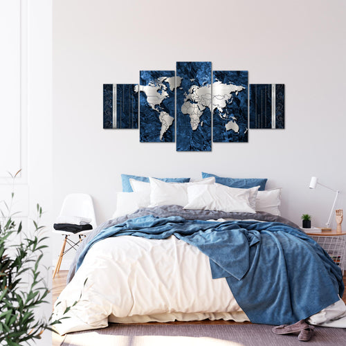 Runa Art - Bilder Weltkarte 200 x 100 cm 5 Teilig XXL Wanddekoration Design Blau 107351b