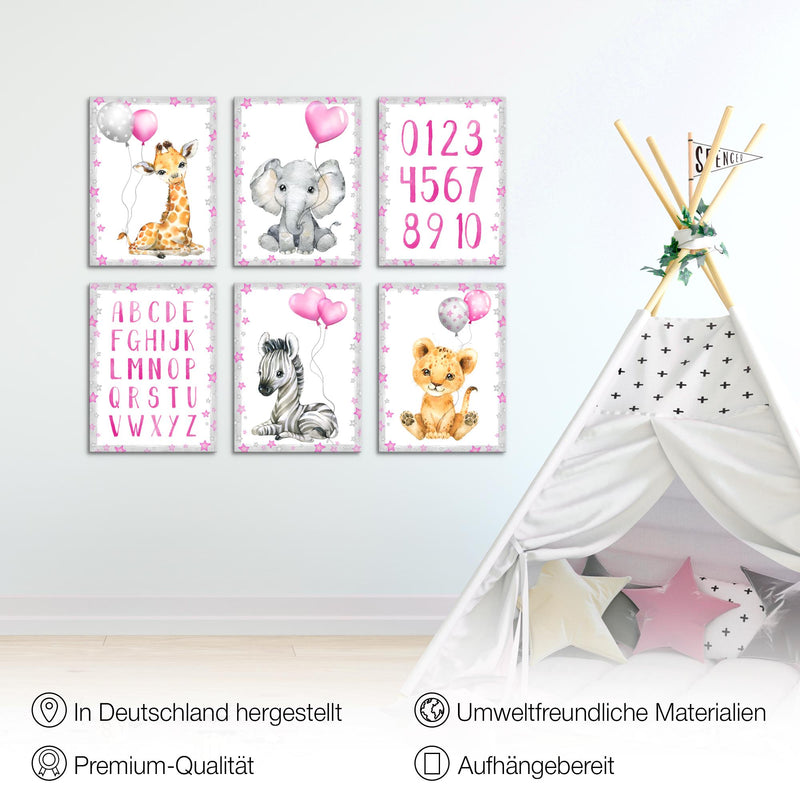 Novart Wandbilder - KEIN EXTRA RAHMEN BENÖTIGT - Kinderzimmer Mädchen - Bilder Modern Tiere - Afrika Rosa - N016665a