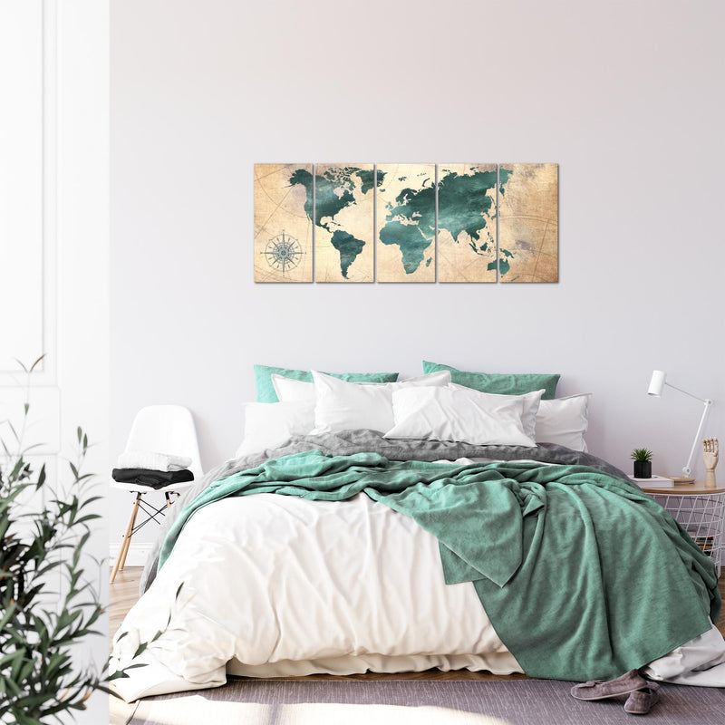 Runa Art Bild Weltkarte Wandbilder auf Vlies Leinwand 5 Teilig Wanddekoration Büro Wohnzimmer 026056a