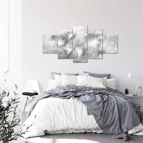 Runa Art - Bilder Weltkarte 200 x 100 cm 5 Teilig XXL Wanddekoration Design Grau 025751c