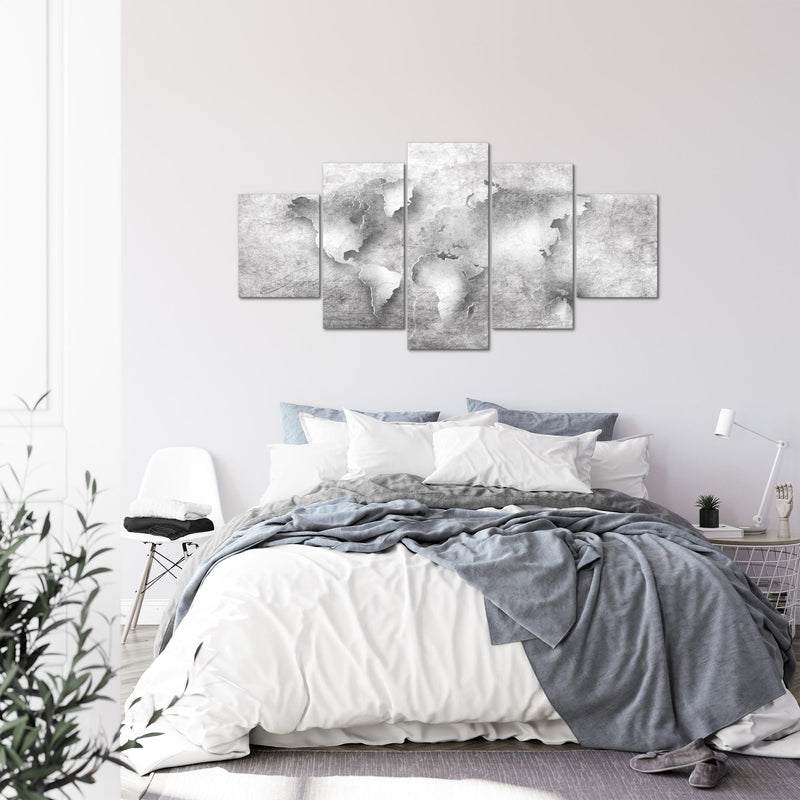 Runa Art - Bilder Weltkarte 200 x 100 cm 5 Teilig XXL Wanddekoration Design Grau 025751c