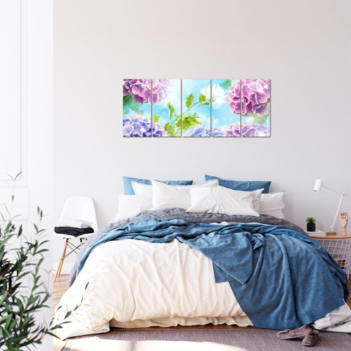 Runa Art Bild Blumen Hortensien Wandbilder auf Vlies Leinwand 5 Teilig Wanddekoration Wohnzimmer Schlafzimmer 017556c