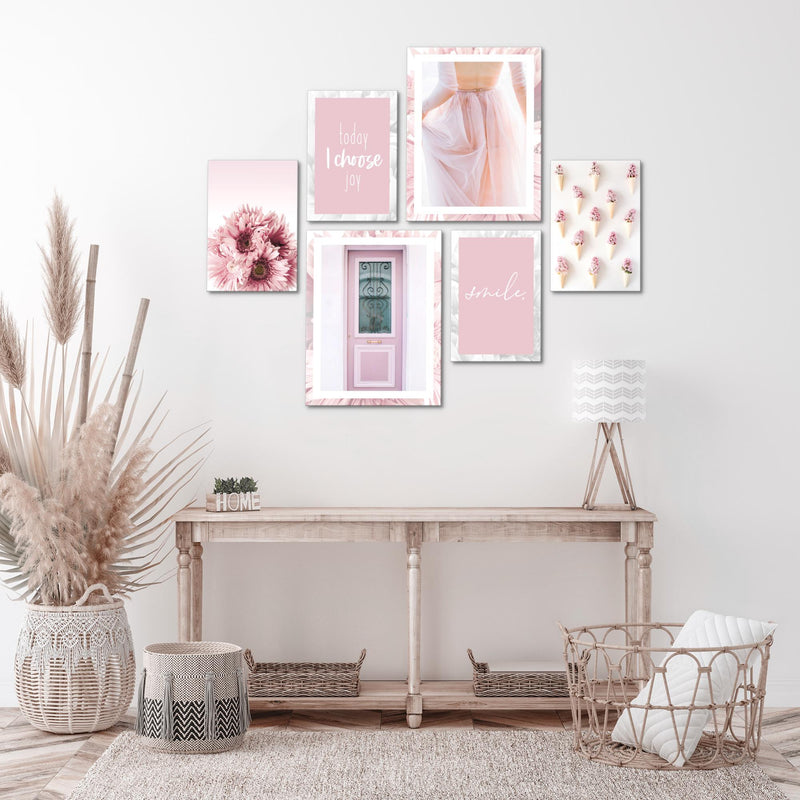 Novart Wandbilder Set Fashion Rosa - KEIN EXTRA RAHMEN BENÖTIGT -  Modern Deko  - Wohnzimmer Mädchen Teenager N020463a