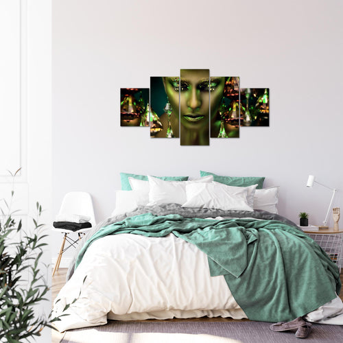 Runa Art Bild Wohnzimmer Schlafzimmer Frau Gesicht Lippen 5 Teilig Kosmetik Fashion Grün Gold Wandbilder auf Vlies Leinwand 042153b