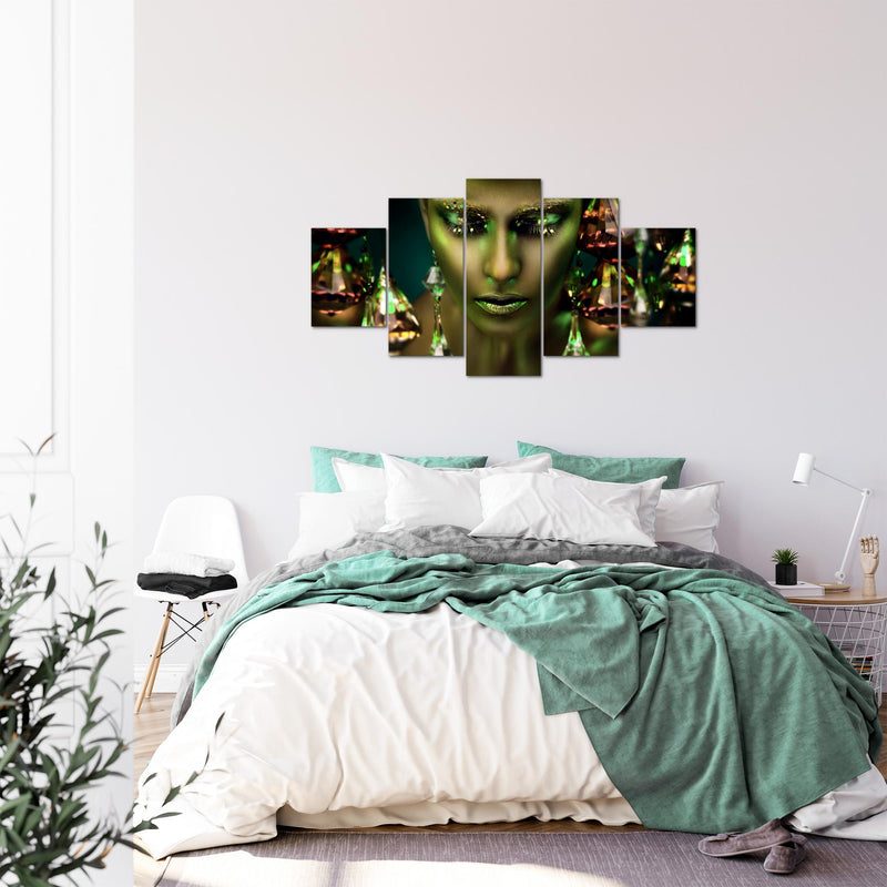 Runa Art Bild Wohnzimmer Schlafzimmer Frau Gesicht Lippen 5 Teilig Kosmetik Fashion Grün Gold Wandbilder auf Vlies Leinwand 042153b