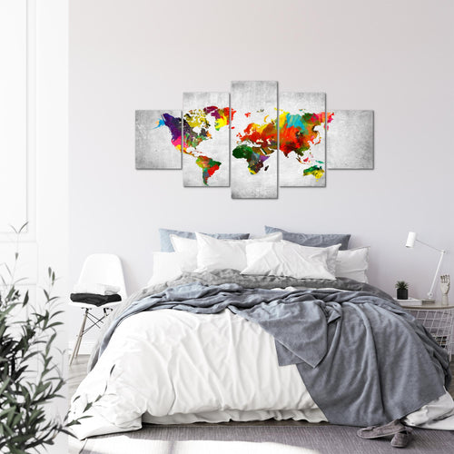 Runa Art - Bilder Weltkarte 200 x 100 cm 5 Teilig XXL Wanddekoration Design Bunt 105151c