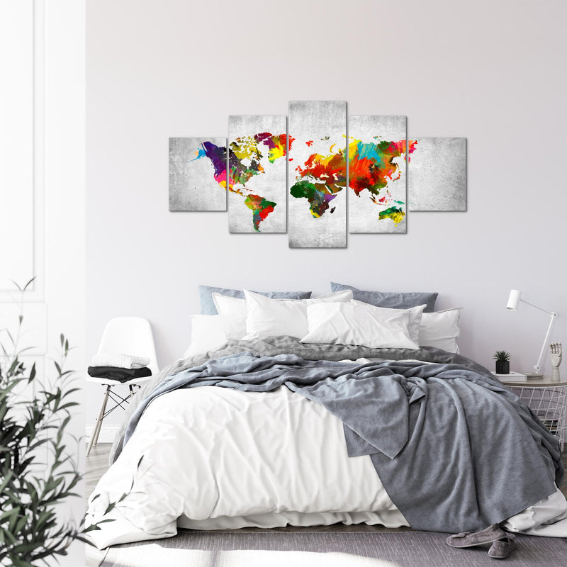 Runa Art - Bilder Weltkarte 200 x 100 cm 5 Teilig XXL Wanddekoration Design Bunt 105151c