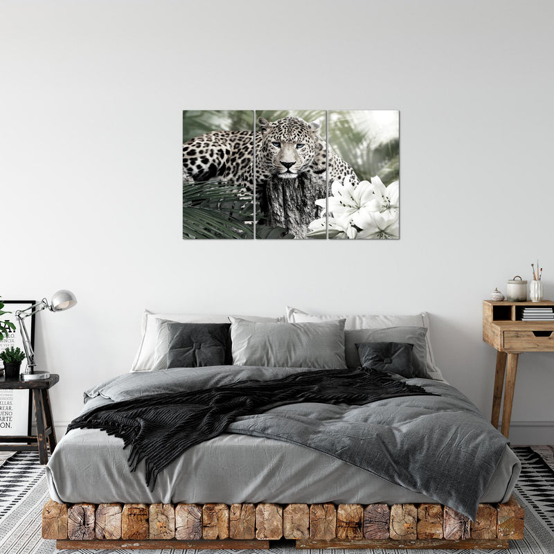 Runa Art Wandbilder Afrika Leopard Bild XXL Wohnzimmer Schlafzimmer Schwarz Weiss Tiere 120 x 80 cm 3 Teilig 006731c