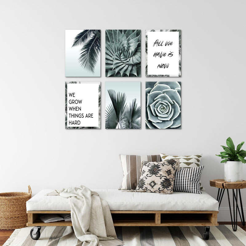 Novart Wandbilder - KEIN EXTRA RAHMEN BENÖTIGT - Wohnzimmer Schlafzimmer - Bilder Modern Afrika Palmen - Mit Spruch - N015165a