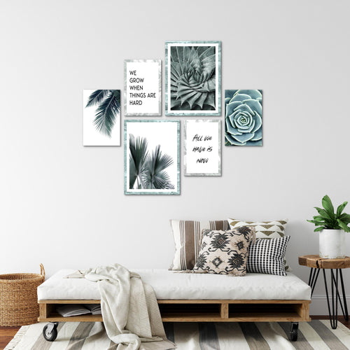 Novart Wandbilder Set Palmen Mit Spruch - KEIN EXTRA RAHMEN BENÖTIGT -  Modern Deko  - Wohnzimmer Schlafzimmer N015163a