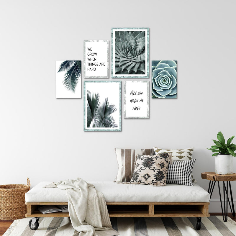 Novart Wandbilder Set Palmen Mit Spruch - KEIN EXTRA RAHMEN BENÖTIGT -  Modern Deko  - Wohnzimmer Schlafzimmer N015163a