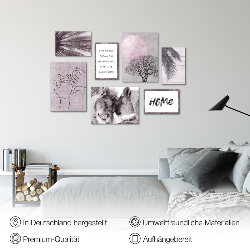 Novart Wandbilder Löwen Liebe - KOMPLETT AUFHÄNGFERTIG - Natur Wohnzimmer Schlafzimmer - 7 Moderne Mood-Bilder - N018571b
