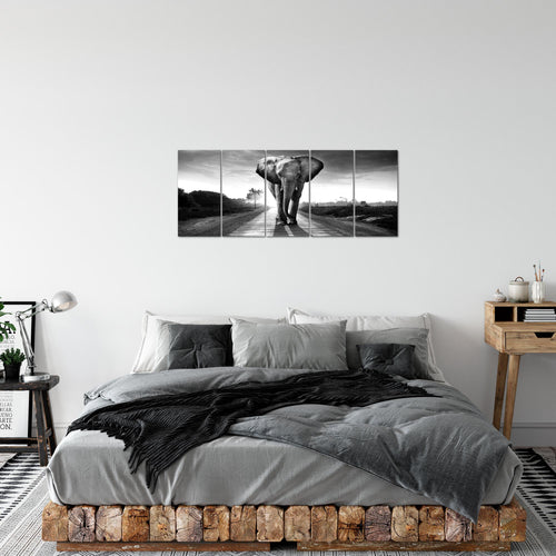 Runa Art Bild Afrika Elefant Wandbilder auf Vlies Leinwand 5 Teilig Wanddekoration Wohnzimmer Schlafzimmer 042656c