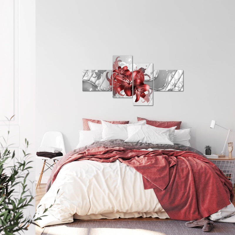 Runa Art Wandbilder Set XXL Blumen LilienWohnzimmer Schlafzimmer Rot Weiß 4 Teilig - Made in Germany - 016545b