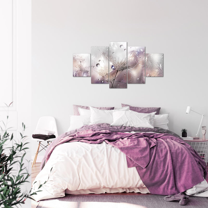 Runa Art Bild Wohnzimmer Schlafzimmer Blumen Pusteblumen 5 Teilig Morgentau Rosa Grau Wandbilder auf Vlies Leinwand 043153b
