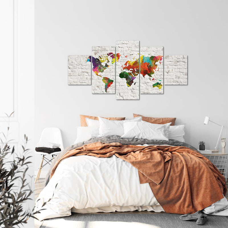 Runa Art - Bilder Weltkarte 200 x 100 cm 5 Teilig XXL Wanddekoration Design Grau Bunt 106951b