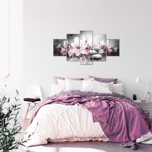 Runa Art Bild Wohnzimmer Schlafzimmer Blumen Magnolien 5 Teilig Abstrakt Grau Rosa Wandbilder auf Vlies Leinwand 035453a
