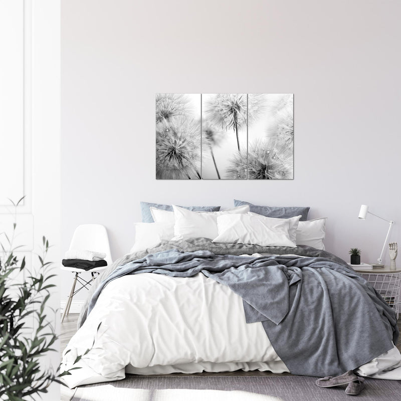 Runa Art Wandbilder Blumen Pusteblumen Bild XXL Wohnzimmer Schlafzimmer Schwarz Weiss Natur 120 x 80 cm 3 Teilig 042031c