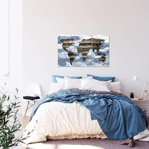 Runa Art Wandbilder Weltkarte Bild XXL Büro Wohnzimmer Blau Kontinente 120 x 80 cm 3 Teilig 005231b
