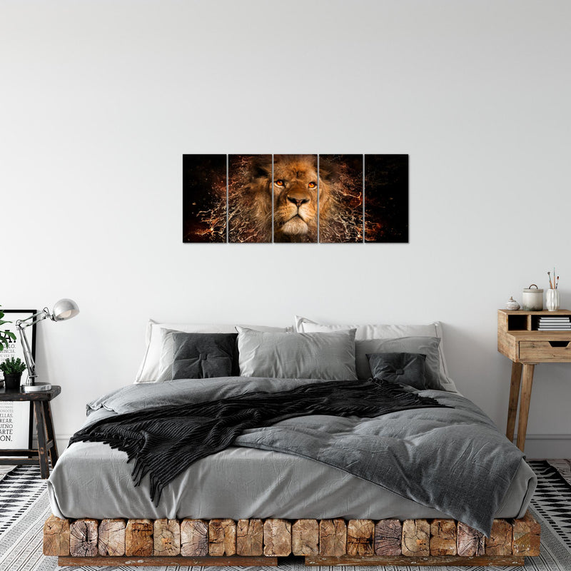 Runa Art Bild Afrika Löwe Wandbilder auf Vlies Leinwand 5 Teilig Wanddekoration Wohnzimmer Schlafzimmer 040756a