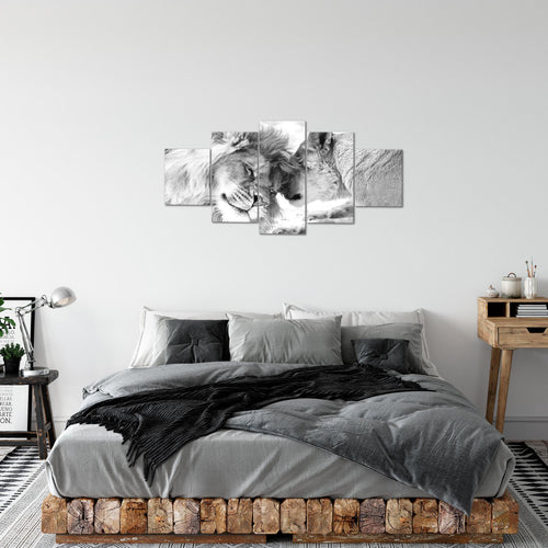 Runa Art Bild Wohnzimmer Schlafzimmer Löwen Liebe 5 Teilig Löwen Familie Schwarz Weiss Wandbilder auf Vlies Leinwand 002153c
