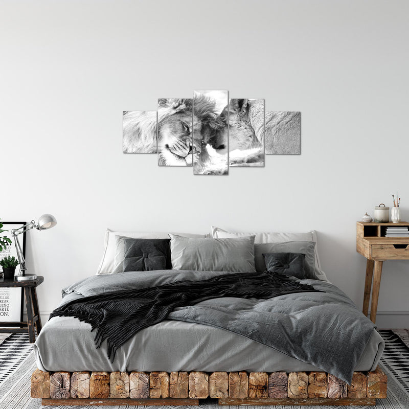 Runa Art Bild Wohnzimmer Schlafzimmer Löwen Liebe 5 Teilig Löwen Familie Schwarz Weiss Wandbilder auf Vlies Leinwand 002153c
