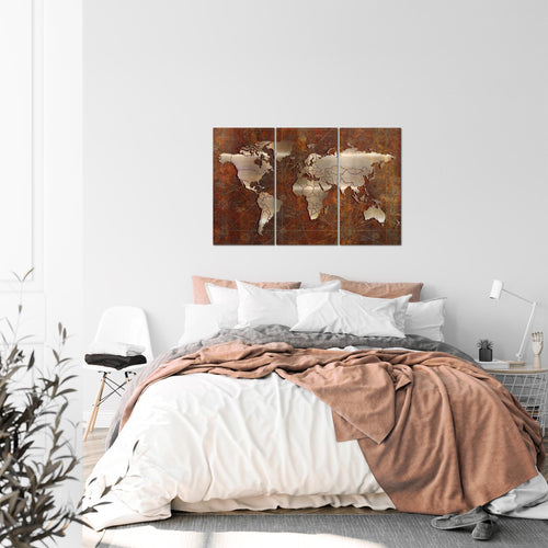 Runa Art Wandbilder Weltkarte Bild XXL Büro Wohnzimmer Braun Antik Vintage 120 x 80 cm 3 Teilig 109031a