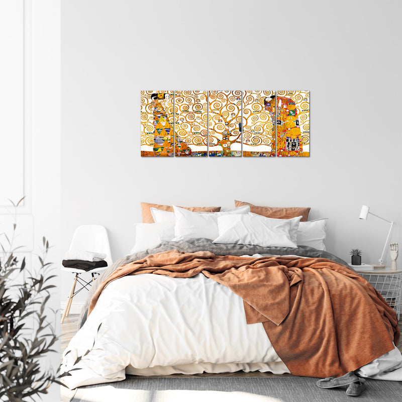 Runa Art Bild Gustav Klimt Baum des Lebens Wandbilder auf Vlies Leinwand 5 Teilig Wanddekoration Wohnzimmer 700056a