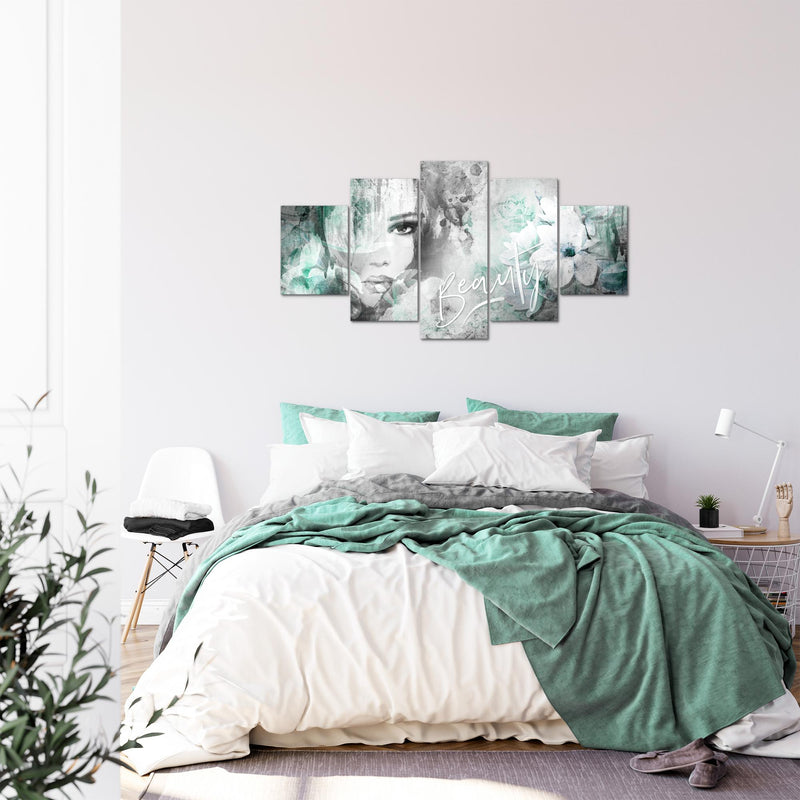 Runa Art Bild Wohnzimmer Schlafzimmer Blumen Vintage 5 Teilig Frau Bunt Wandbilder auf Vlies Leinwand 039353b