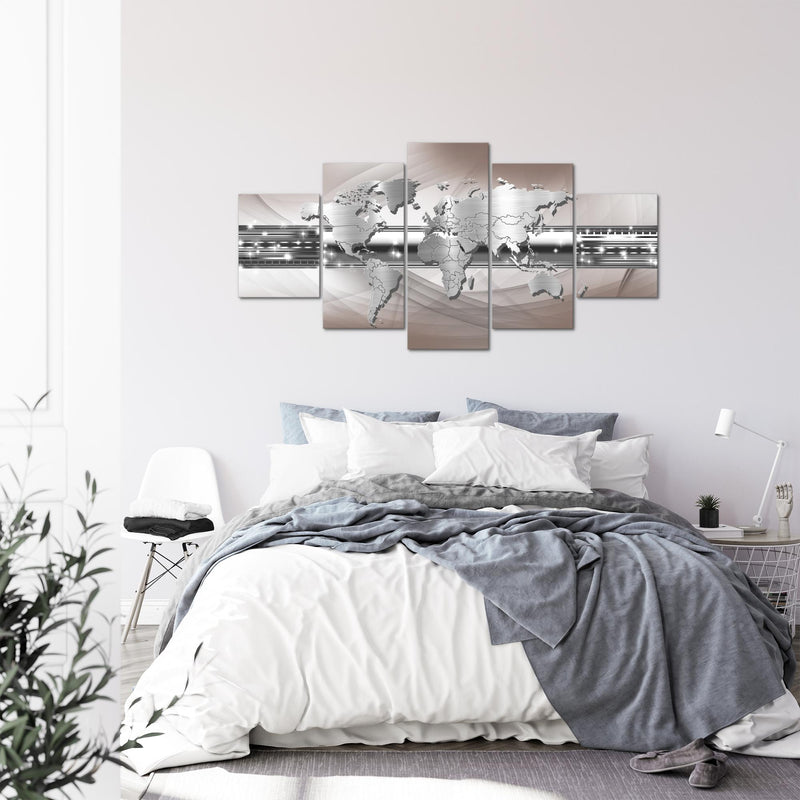Runa Art - Bilder Weltkarte 200 x 100 cm 5 Teilig XXL Wanddekoration Design Braun 109351a