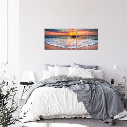 Runa Art Bild Strand Meer Wandbilder auf Vlies Leinwand 5 Teilig Wanddekoration Wohnzimmer Schlafzimmer 044556a