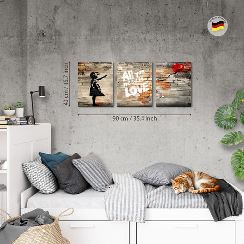 Novart Wandbilder Set Street Art - KOMPLETT AUFHÄNGFERTIG - Wohnzimmer Schlafzimmer Büro Deko - 3 Moderne Bilder Mädchen - N042035a