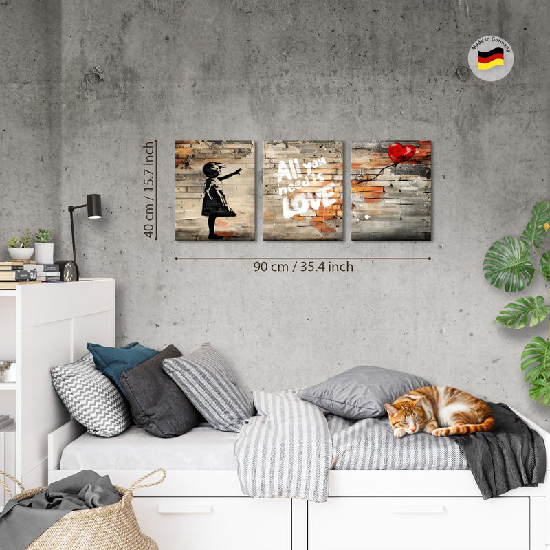 Novart Wandbilder Set Street Art - KOMPLETT AUFHÄNGFERTIG - Wohnzimmer Schlafzimmer Büro Deko - 3 Moderne Bilder Mädchen - N042035a