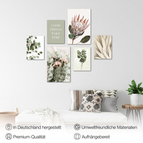 Novart Wandbilder Set Blumen Pflanzen Blumen - KEIN EXTRA RAHMEN BENÖTIGT - Modern Deko - Wohnzimmer Schlafzimmer Büro N023067a