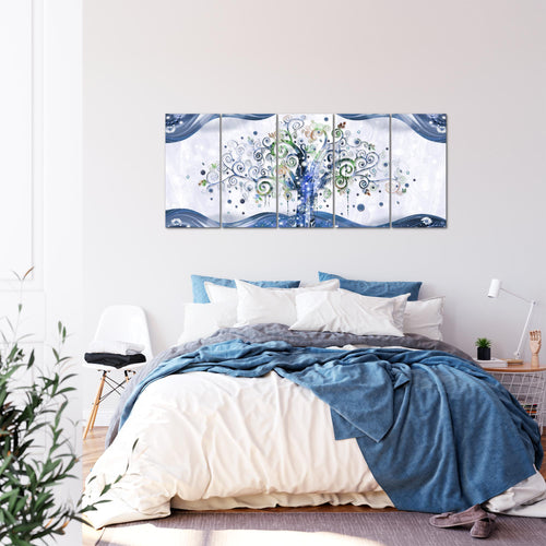 Runa Art Wandbild XXL Gustav Klimt Baum des Lebens Wohnzimmer 200 x 80 cm Blau 5 Teilig - Made in Germany - 003055b
