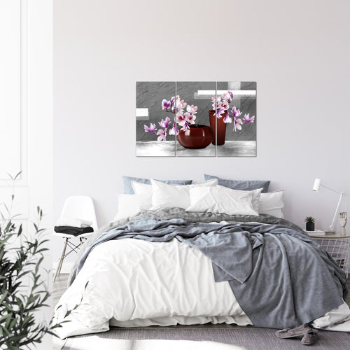 Runa Art Wandbilder Blumen Abstrakt Bild XXL Wohnzimmer Schlafzimmer Grau Rosa Blumenvase 120 x 80 cm 3 Teilig 035231c