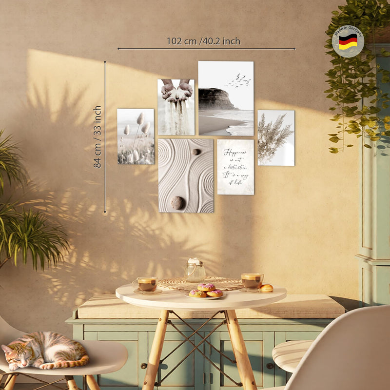 Novart Wandbilder Set Strand Boho Beige - KEIN EXTRA RAHMEN BENÖTIGT -  Modern Deko  - Wohnzimmer Schlafzimmer N028163a