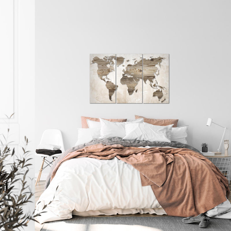 Runa Art Wandbilder Weltkarte Bild XXL Büro Wohnzimmer Beige Braun Abstrakt 120 x 80 cm 3 Teilig 035031a