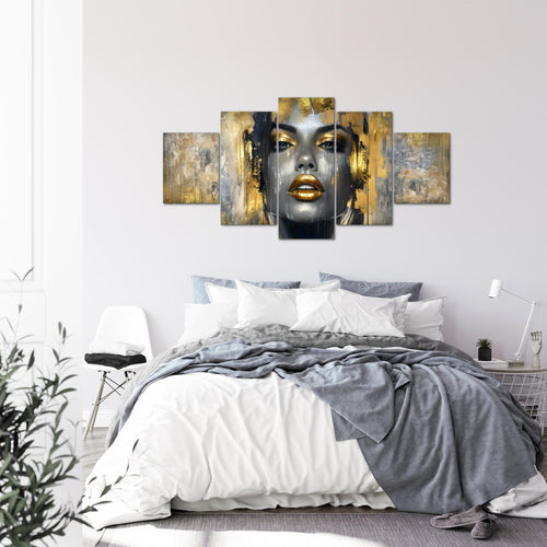 Runa Art - Bilder Abstrakt 200 x 100 cm 5 Teilig XXL Wanddekoration Design Gesicht Gold 052851a