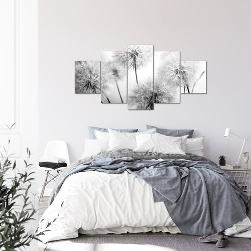 Runa Art - Bilder Blumen Pusteblumen 200 x 100 cm 5 Teilig XXL Wanddekoration Design Schwarz Weiss 042051c