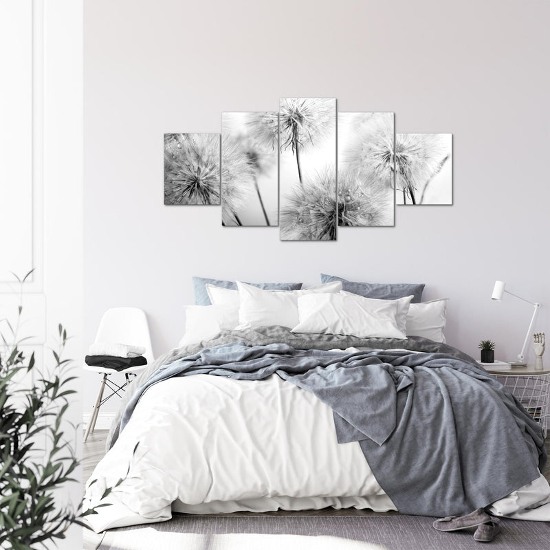 Runa Art - Bilder Blumen Pusteblumen 200 x 100 cm 5 Teilig XXL Wanddekoration Design Schwarz Weiss 042051c
