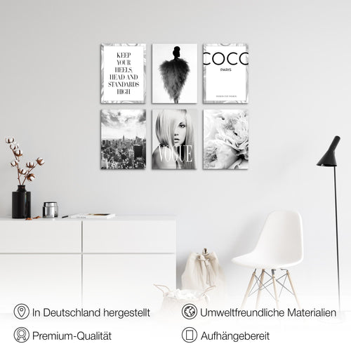 Novart Wandbilder - KEIN EXTRA RAHMEN BENÖTIGT - Wohnzimmer Mädchen Teenager - Bilder Modern Fashion Coco - Schwarz Weiss - N002165a