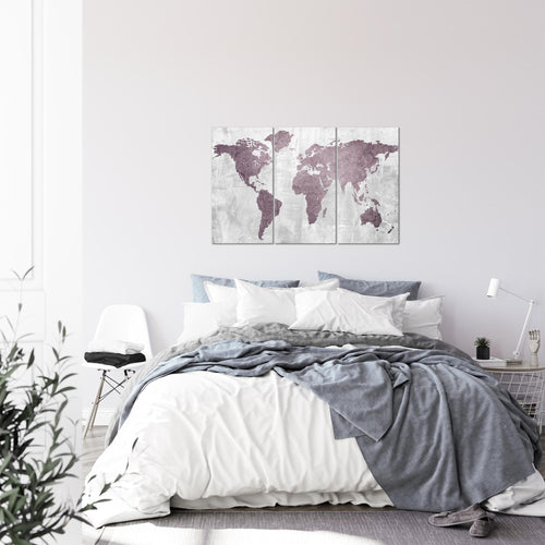 Runa Art Wandbilder Weltkarte Bild XXL Büro Wohnzimmer Rosa Kontinente Beton 120 x 80 cm 3 Teilig 104331a