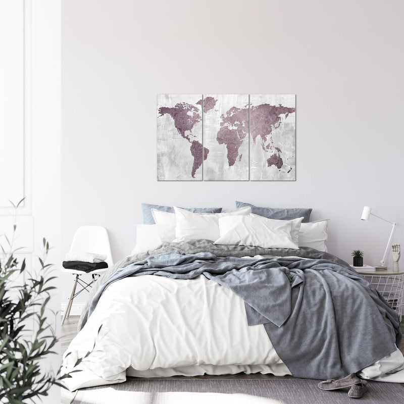 Runa Art Wandbilder Weltkarte Bild XXL Büro Wohnzimmer Rosa Kontinente Beton 120 x 80 cm 3 Teilig 104331a