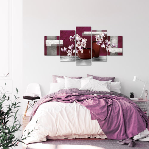 Runa Art - Bilder Blumen Abstrakt 200 x 100 cm 5 Teilig XXL Wanddekoration Design Grau Rot 035251a