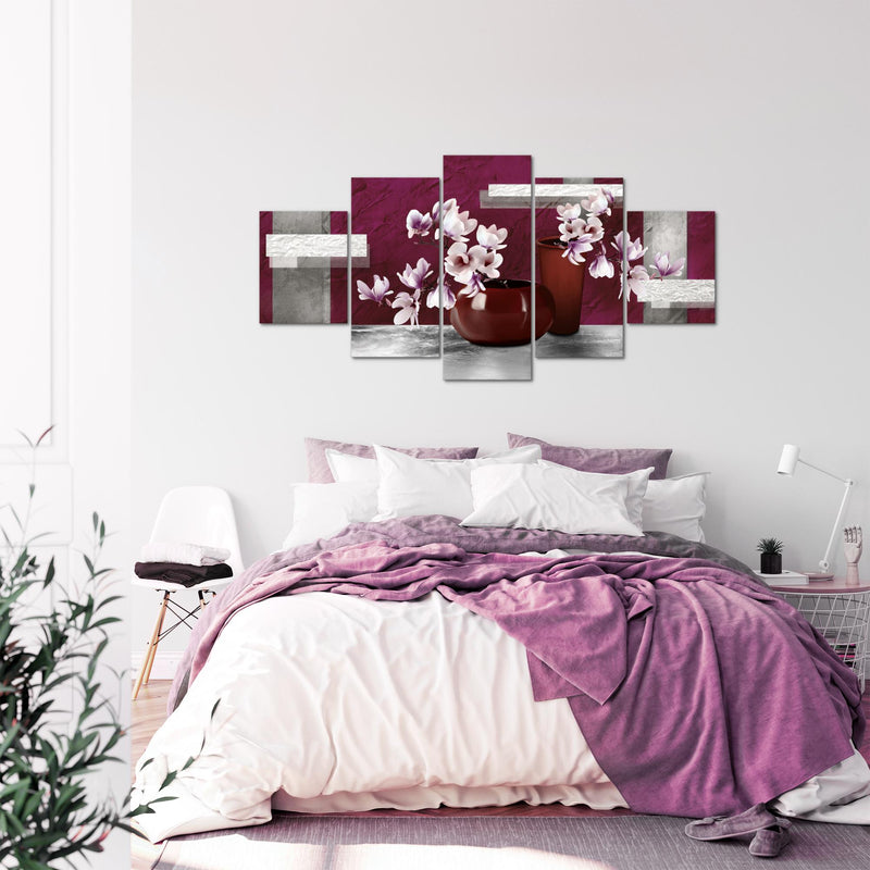 Runa Art - Bilder Blumen Abstrakt 200 x 100 cm 5 Teilig XXL Wanddekoration Design Grau Rot 035251a
